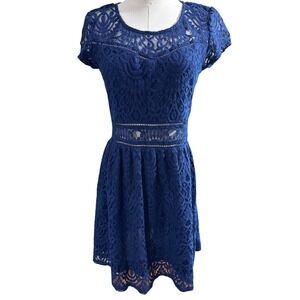 H&M Divided Womens Royal Blue Lace‎ Fit and Flare Mini Dress Size 8 0342672 2